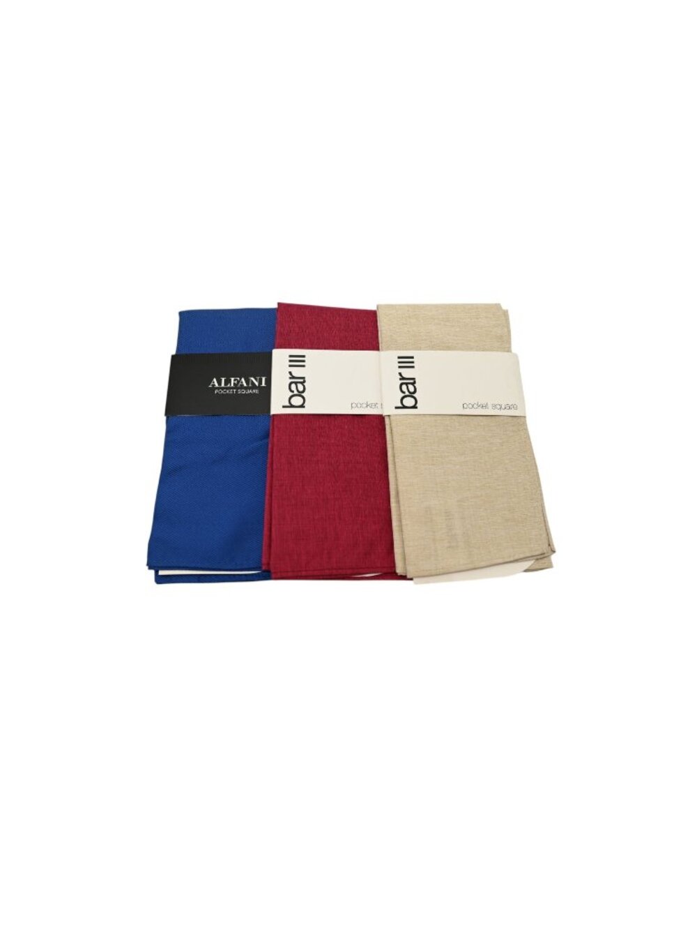 NWT Alfani & Bar III Lot of 3 Pocket Squares Khaki Red Blue Textured Silk Formal